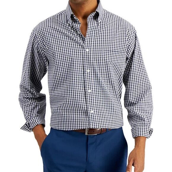 NWOT CLUB ROOM MEN BUTTON DOWN DRESS SHIRT NAVY WHITE CHECK SIZE SMALL $60 - Picture 1 of 11